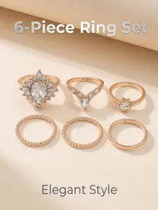 ✨ Rose Gold Diamond Stacking Rings 6Pcs Set Sparkle For Daily Outfits Parties