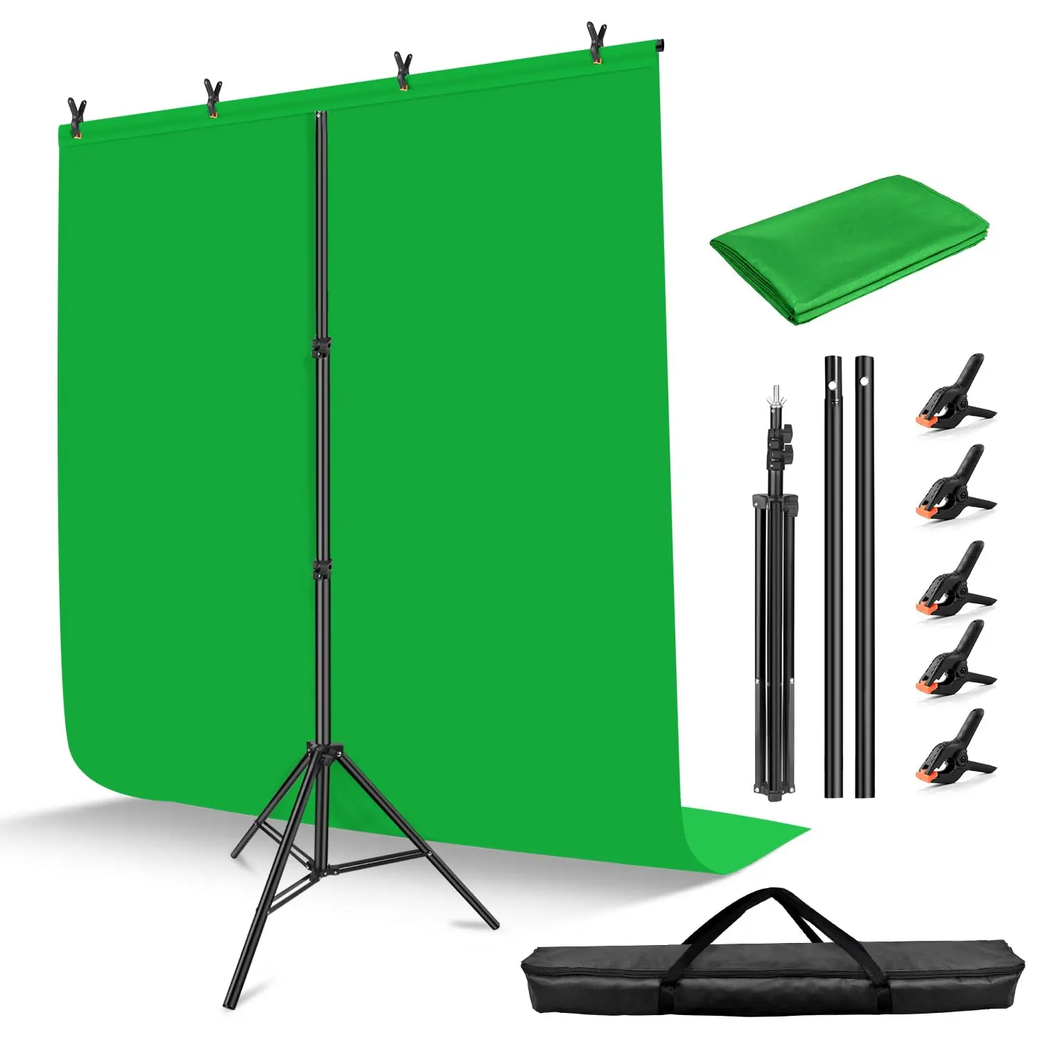 7x5 Ft Green Screen Stand Kit  6.5x5 Backdrop With For Streaming Gaming Zoom Portable Greenscreen Background Clips & Carrying Case