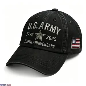 Unisex Adjustable U.S. Army 250th Anniversary America Printed Dad Hat - 3D Embossed Logo, Vintage Washed Cotton Twill, Patriotic American Flag Patch Baseball Cap, America Printed Hats