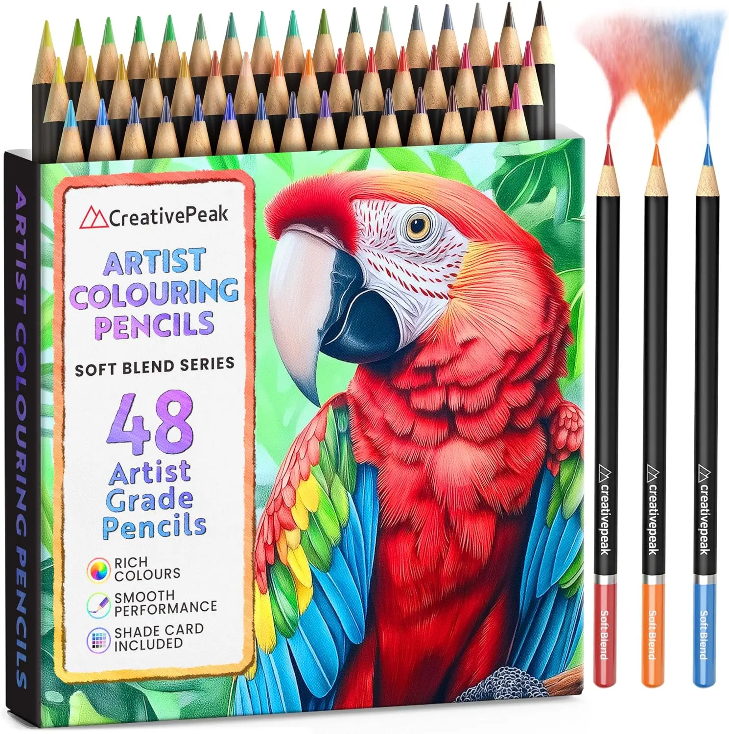 Creativepeak Premium Colored Pencils for Kids & Adults Coloring Books - 48 Vibrant Colors with Swatch Card - Professional Coloring Pencil Set with Soft Wax Cores in a Box for Travel