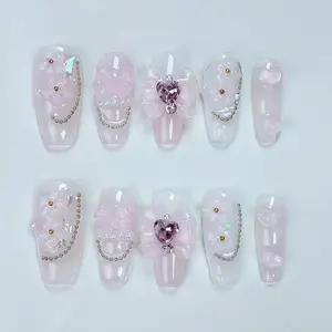 H84 Hand-worn nail ballet shoes fingertip ballet bow New French style removable fake nail beauty kit girl press nail holder press-on nail Handmade Holiday Nail Art for Everyday Wear or Gift
