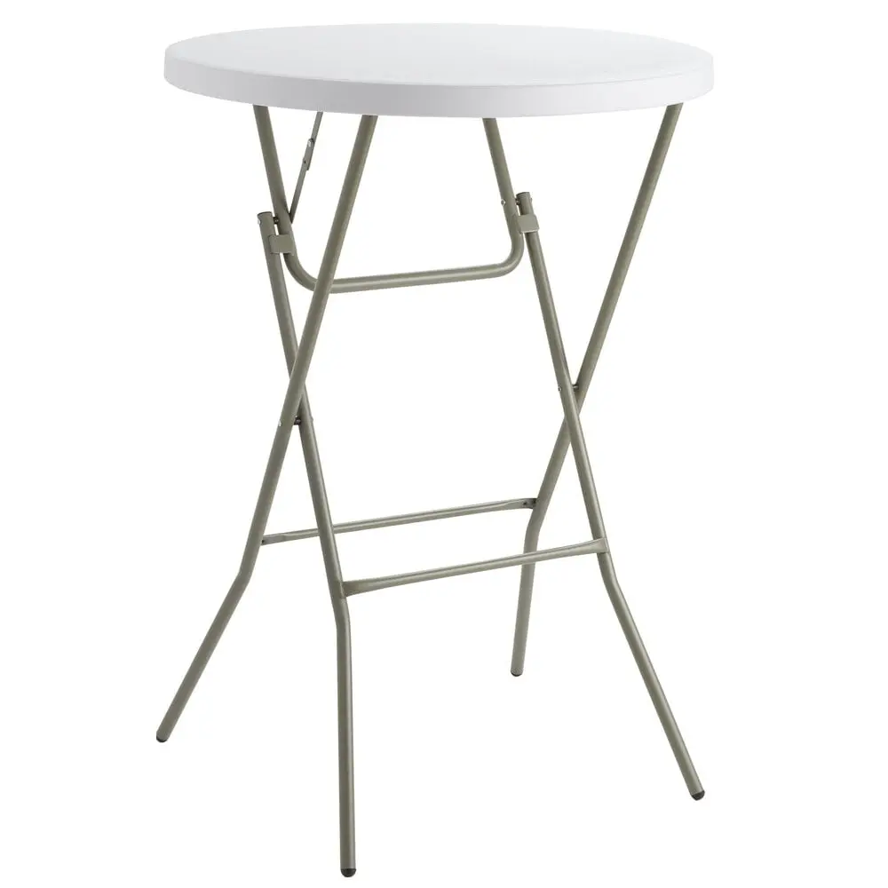 Table & Seating 32" Round Granite White Heavy-Duty Blow Molded Bar Height Plastic Folding Table with Casters Waterproof Industrial Design
