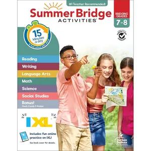 Summer Bridge Activities 7th to 8th Grade Workbooks All Subjects, Middle School Books With Math, Language Arts, Reading Comprehension, Science, Social Studies, Fitness, Flash Cards, and More Paperback – February 10, 2025