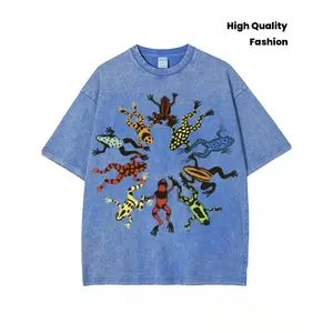 Washed, Dancing Frog Feast Print T-shirt, High-quality Batik Vintage Fashion Brand T-shirt, Unisex T-shirt, Popular Daily Wear T-shirt, Holiday Gift, Perfect Present