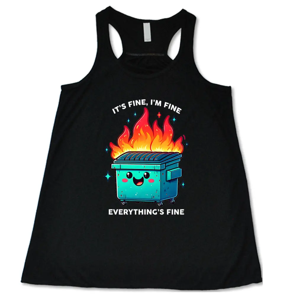 CVG Everything's Fine - Black Racerback - TikTok Clothes Gym Sports Tank Tops Fitness Gymwear Workout Tank Sleeveless Gymclothing, Athletic Tops, Dumpster Fire