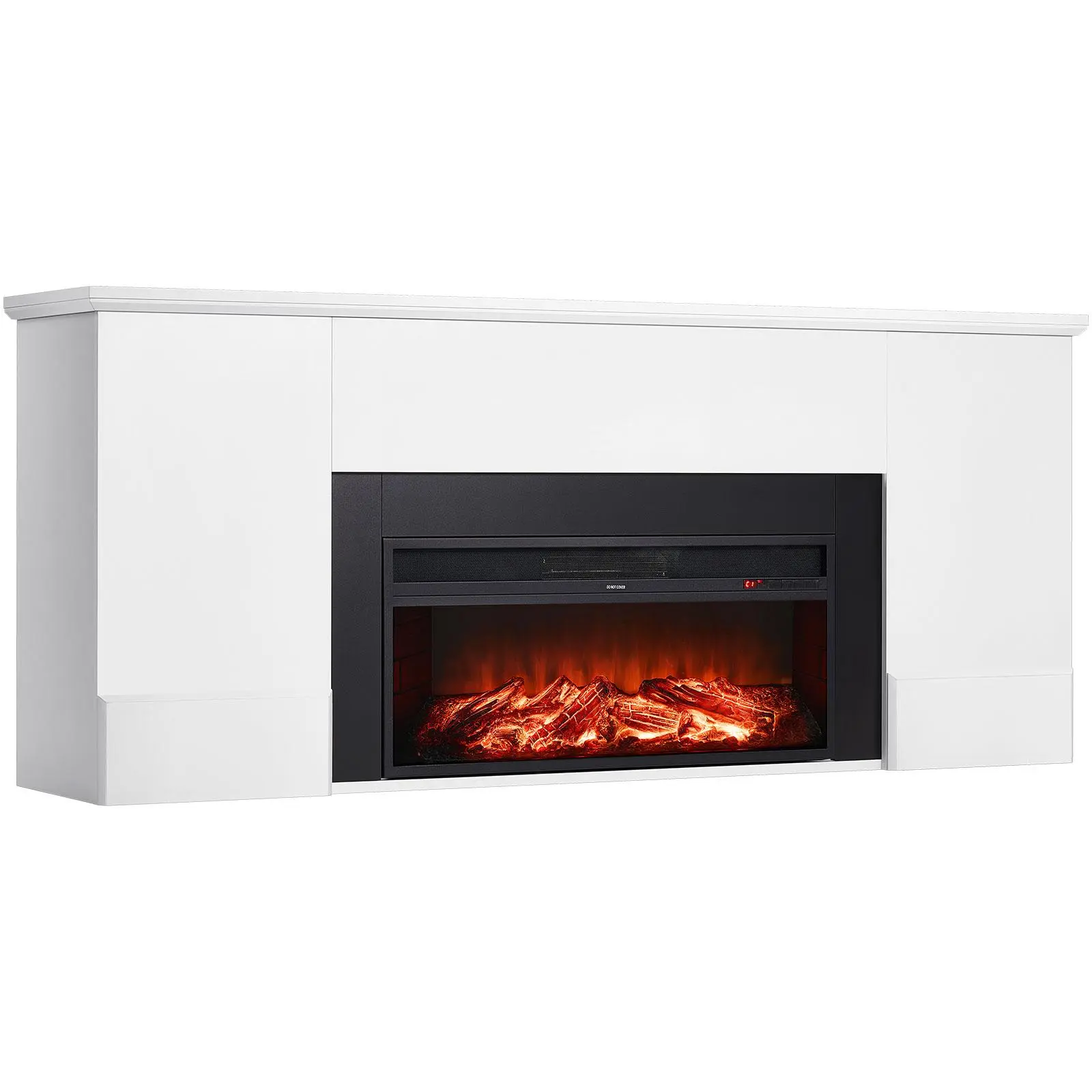 VEVOR 75-in Freestanding Electric Fireplace Stove Heater with Mantel, 1500W 5120BTU Realistic Fake Fire, Infrared Heat, Overheating Protection, Adjustable Flames, Timer, Remote, for Family Living Room, Study, White