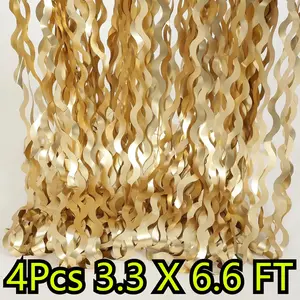 3 Pcs/Gold 3.3 X 6.6 FT Champagne Foil Fringe Backdrop Curtains,Wavy Streamers Birthday Party Decorations, Fringe Backdrop for Graduation, Shower, Gender Reveal, Disco Party (Champagne Gold) - Home Improvement.  Banners Photo Props Ornaments