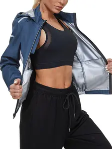 Women's Silver Color Hooded Jacket, Sporty Sweat-Wicking Slimming Coat, Waterproof Warm Reflective Strips Night Running Top, Sports Jacket