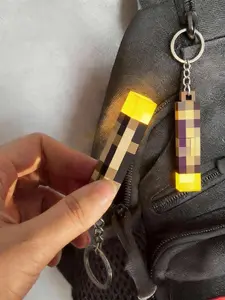 Glowing Anime Game Character Keychain, Torch Design Light, Glowing Cube Pendant, Mini Flashlight Charm, Backpack Accessory, Keychain for Bags, Gift