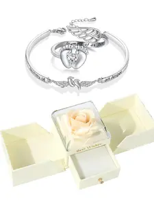 Baby Loss Memorial Matching Jewelry Set, Angel Wings Footprint Bracelet Ring, Pregnancy Loss Gift, Mother's Day Present, Rose Box