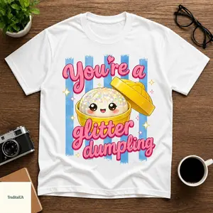 Youth And Adult Kawaii Dumpling Tee, You’re A Glitter Dumpling Shirt, Funny Cute Food Lover T-Shirt, 90s Graphic Tee, Streetwear Unisex Style, Gift for Women, Men
