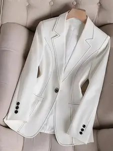 Elegant Suit Jacket, Contrast Stitching, Versatile Office & Casual Wear, High-End Style, Perfect for Commuting & Leisure
