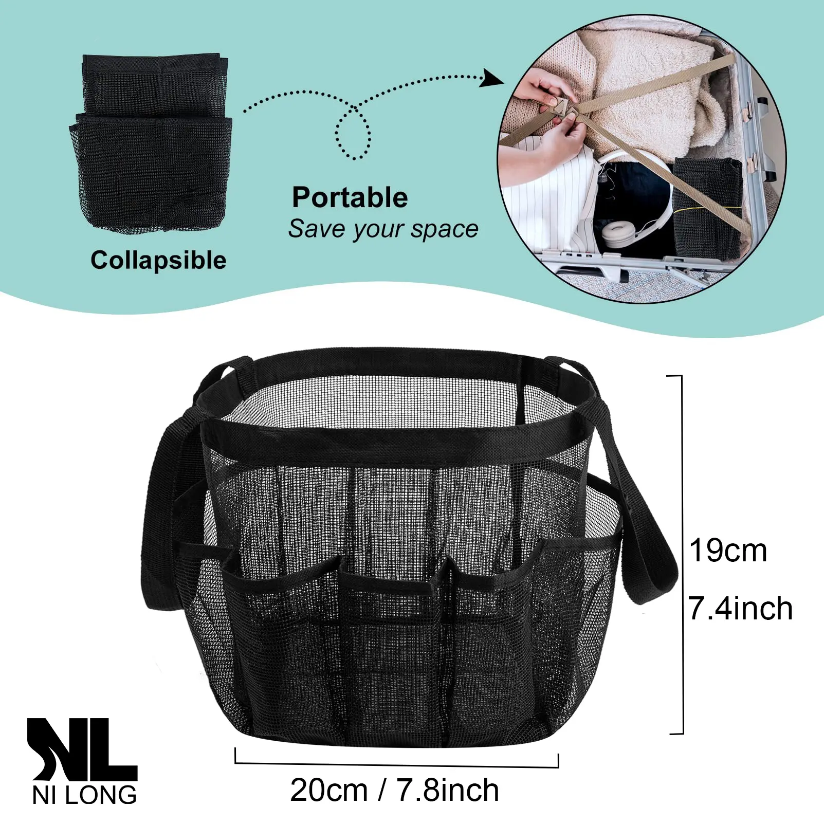 Mesh Shower Caddy Portable Net Bag for College Dorm Room Essentials for Girls with 9 Pockets, Large-Capacity Shower Basket, Quick Dry Toiletry Tote Bag for Women, Toiletries Travel Bag, Outdoor Gym, Travel, Swim, Beach Camping Essentials, Toiletry Bags