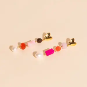 Heart Beaded Dangle Stud Earrings
