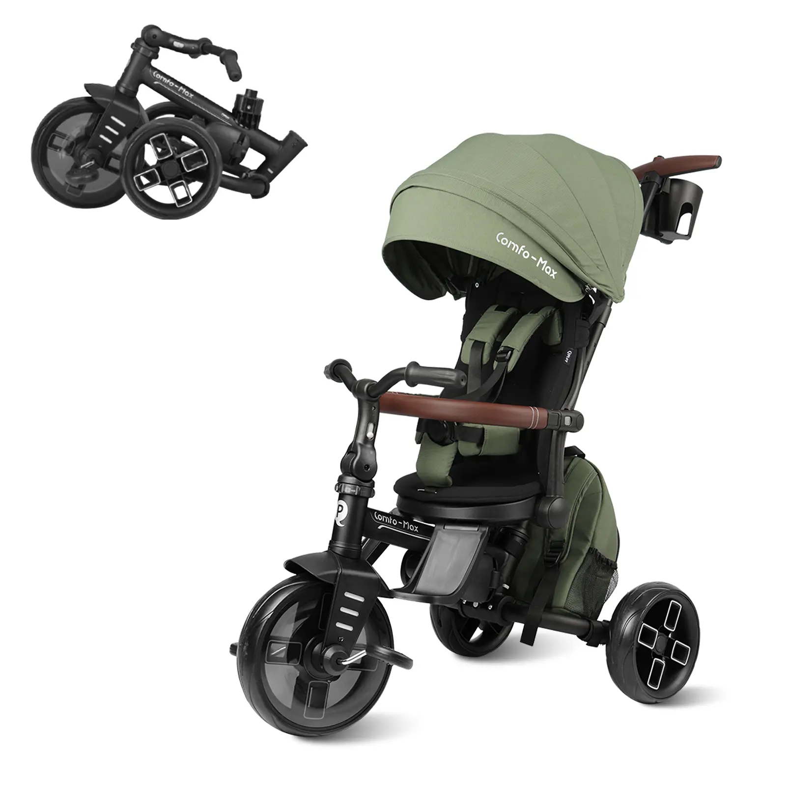 8-in-1 Foldable Trike - Unisex Toddler Bike Stroller for 10 Months-6 Years Old Kids Outdoor Play, Adjustable Parts, Triple Footrest, Canopy & Storage Bag (Gifts for 3-5 Year-Olds)