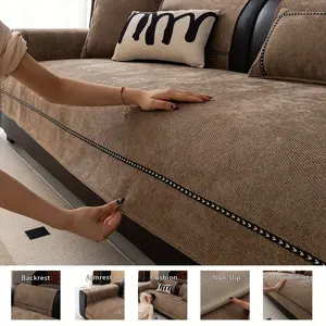 1pc Herringbone Textured Sofa Cover with Contrast Piping, Non-Slip Thickened Couch Protector, Machine Washable, Fits Single to Large Sectional Sofas for Living Room Decor, Sofa Couch Covers