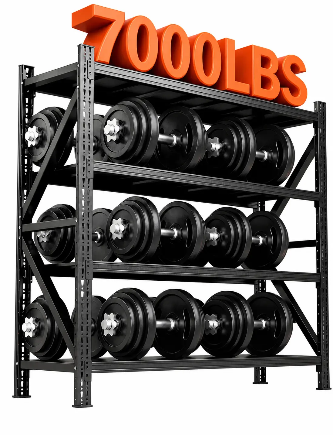 79" Heavy Duty Metal Garage Shelving Unit, 4-Tier Adjustable Steel Rack with 7000 LBS Capacity, Industrial Storage Solution for Warehouse, 79"W x 24"D x 75"H