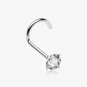 Implant Grade Titanium Gem Sparkle Prong Set Top Nose Screw Ring