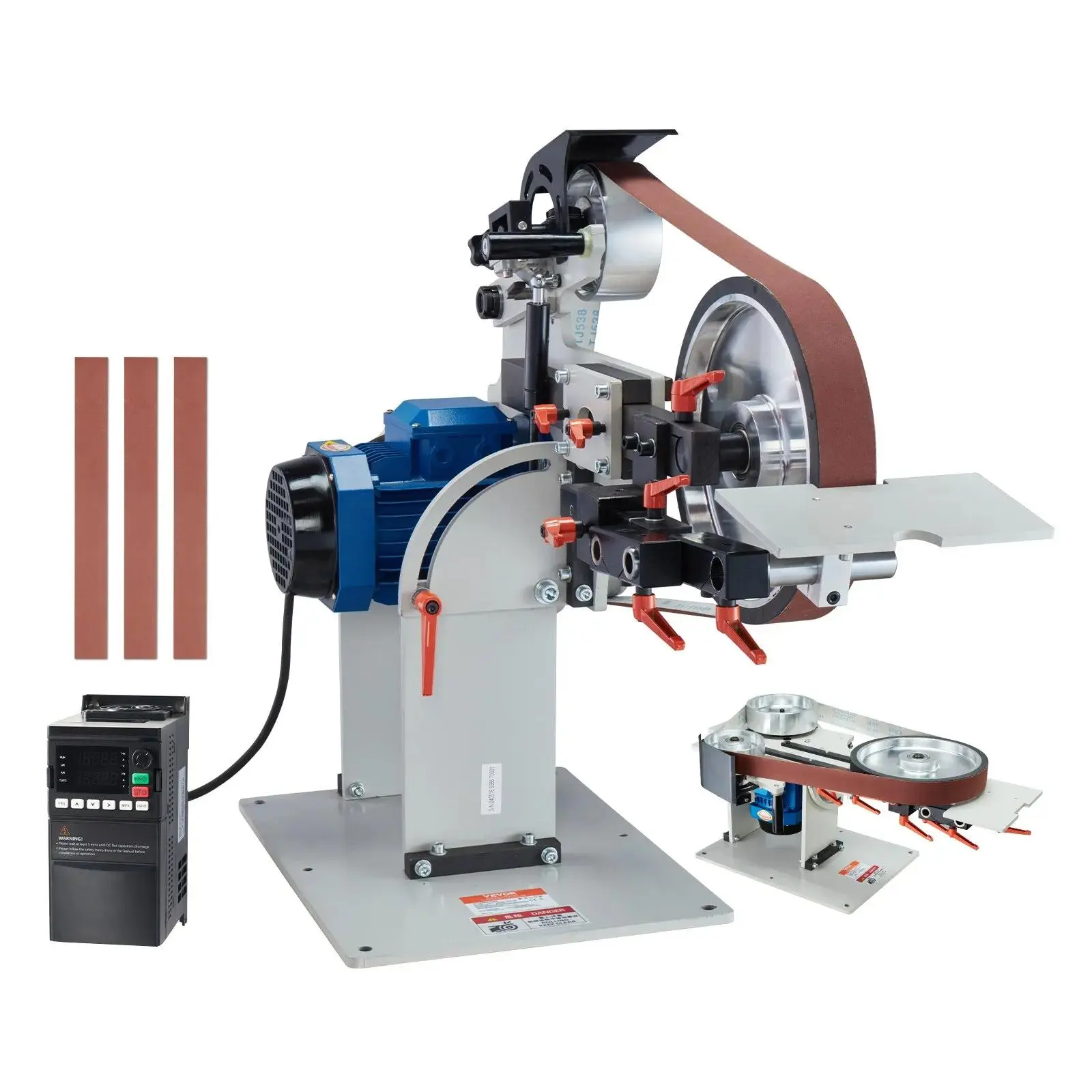 【summerfinds】VEVOR Belt Grinder Sander,  , 72 x 2-Inch Variable Speed Belt Polisher with VFD, 1500W Knife Sharpener with 3 Grinding Moulds & 3PCS Sanding Belts for Metalworking, Compatible with 72"- 82*2" Belts