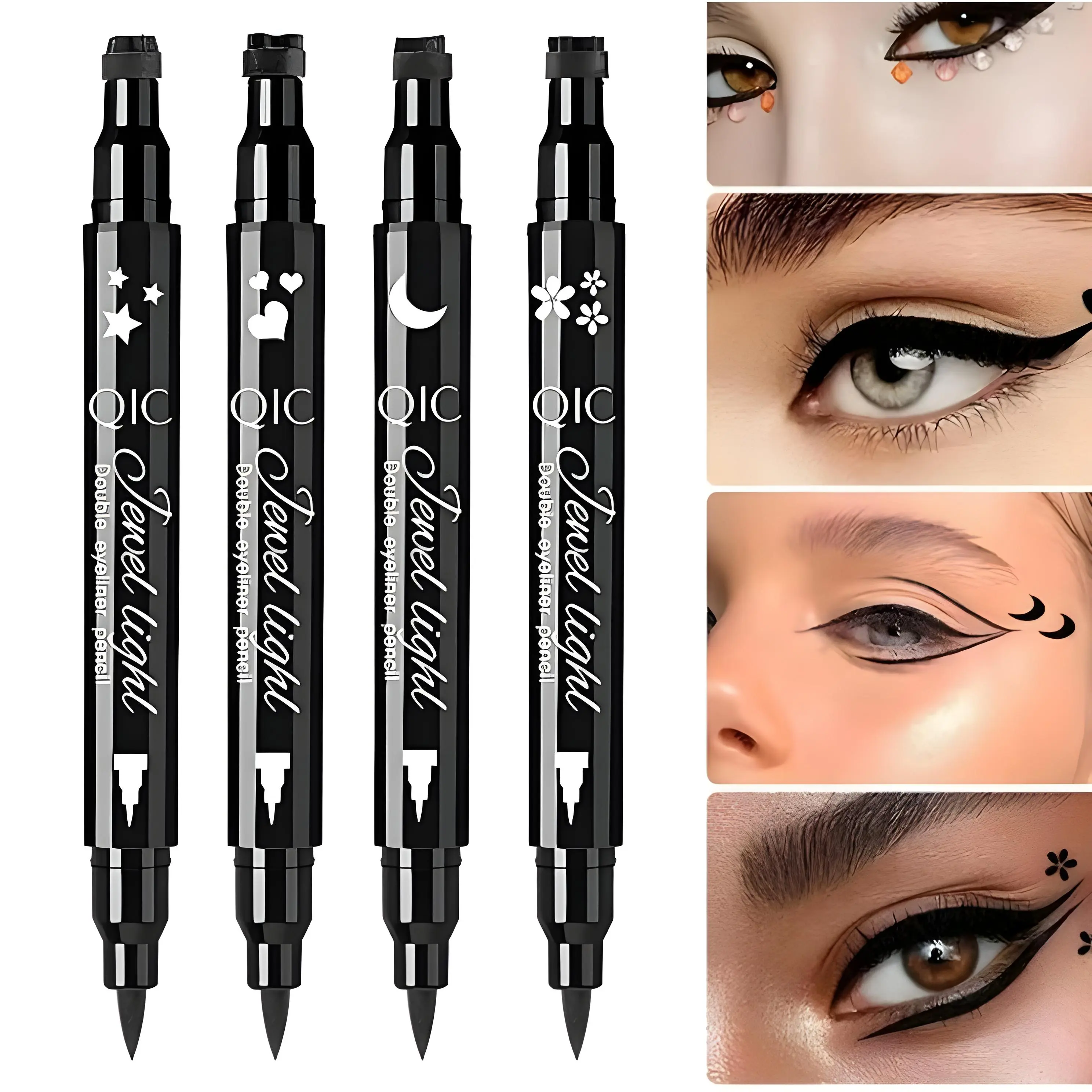 Eyeliner Stamp Pen, 2-in-1 Longwear Cosmetic with Heart & Star Stamps, Smudge-Proof Liquid Liner for an Elegant Cat Eye, Easy for Beginners, Eyeliner Tool, Daily, Eye Makeup Products, Youth, Long Wear Eyeliner