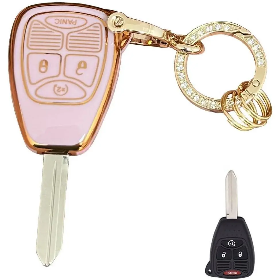 Soft TPU for Jeep Key Fob Shell Fits for Jeep Wrangler/Compass/Dodge Ram/Durango/Caliber/Nitro/Dakota/Chrysler (B-Pink)