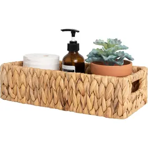Water Hyacinth Basket for Toilet Paper, Wicker Baskets for Storage with Built-in Handles, 14 ¼"L x 6 ½"W x 3 ¾"H