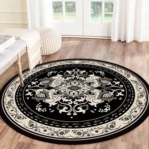 Vintage Floral Pattern Round Rug, Non-slip Washable Floor Mat, Decorative Carpet for Home Living Room Bedroom, Floral Area Rug, Vintage Design Rug
