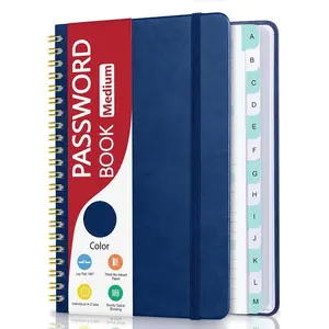 Spiral Password Book with Individual Alphabetical Tabs, Hardcover Password Keeper Book for Seniors, Password Notebook for  or Office & Website Address Login-Navy Blue, 5.7" x 7.7"