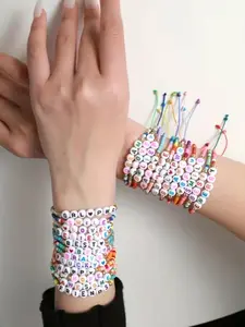 Colorful Letter Pattern Beaded Bracelet, Fashionable Jewelry for Women & Men, Trendy All-match & Exquisite Jewelry for Birthday Gift