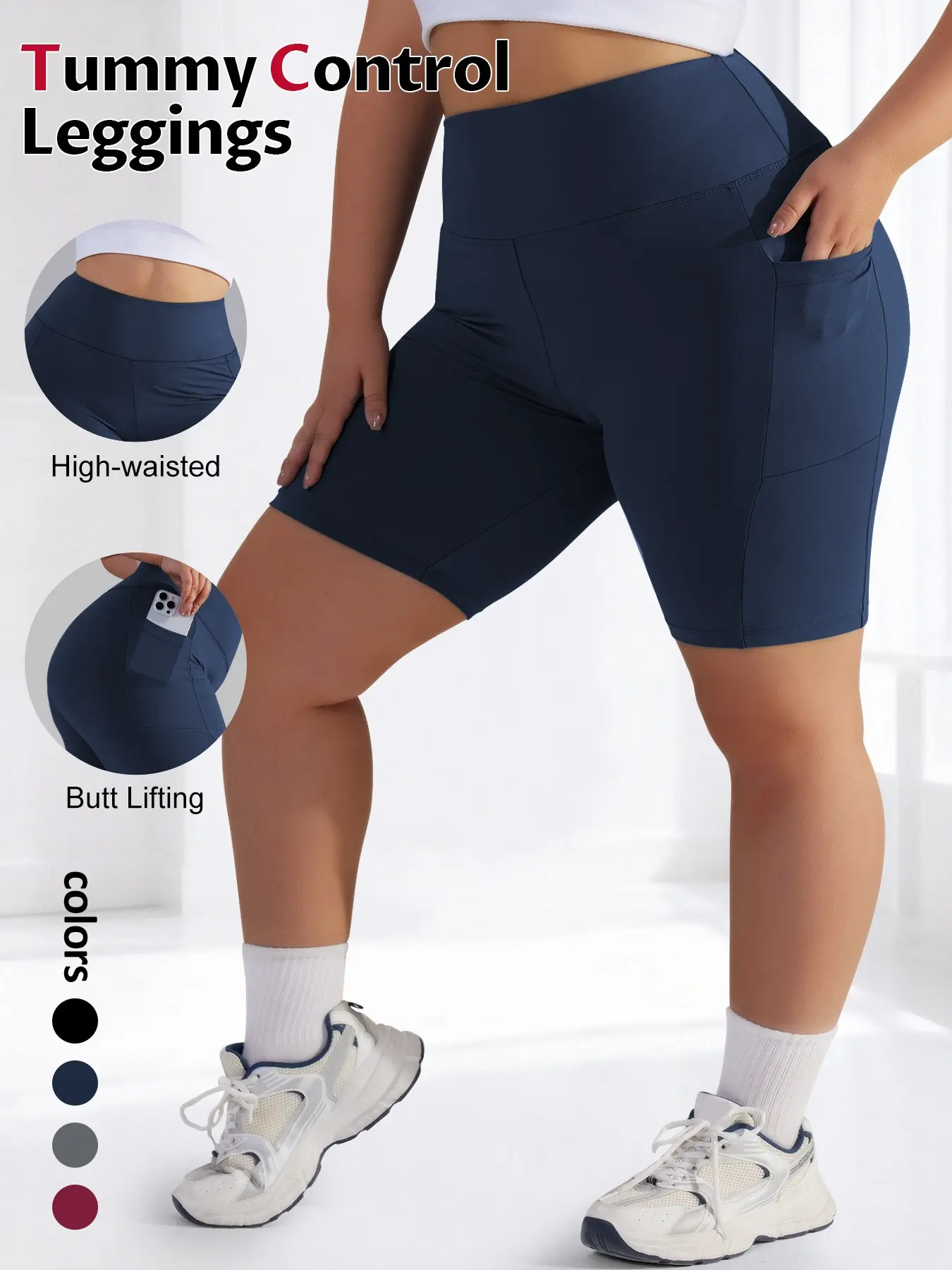 Women's Plus Size Casual Tight Fit Solid Color Elastic Shorts, Fitted Fashion Shorts, Side Pockets, Comfortable Daily Wear, Fashion Design, Perfect for Everyday Use