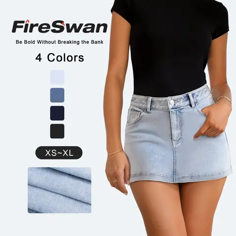FireSwan High-Waisted Denim Jean Skirt Casual Mini - 2026 Trendy Stretchy Fabric, Oversized Fit, Chic Everyday Bottoms for Women, XS-S (S 4-6) Summer Casual Party Wear,sohochic