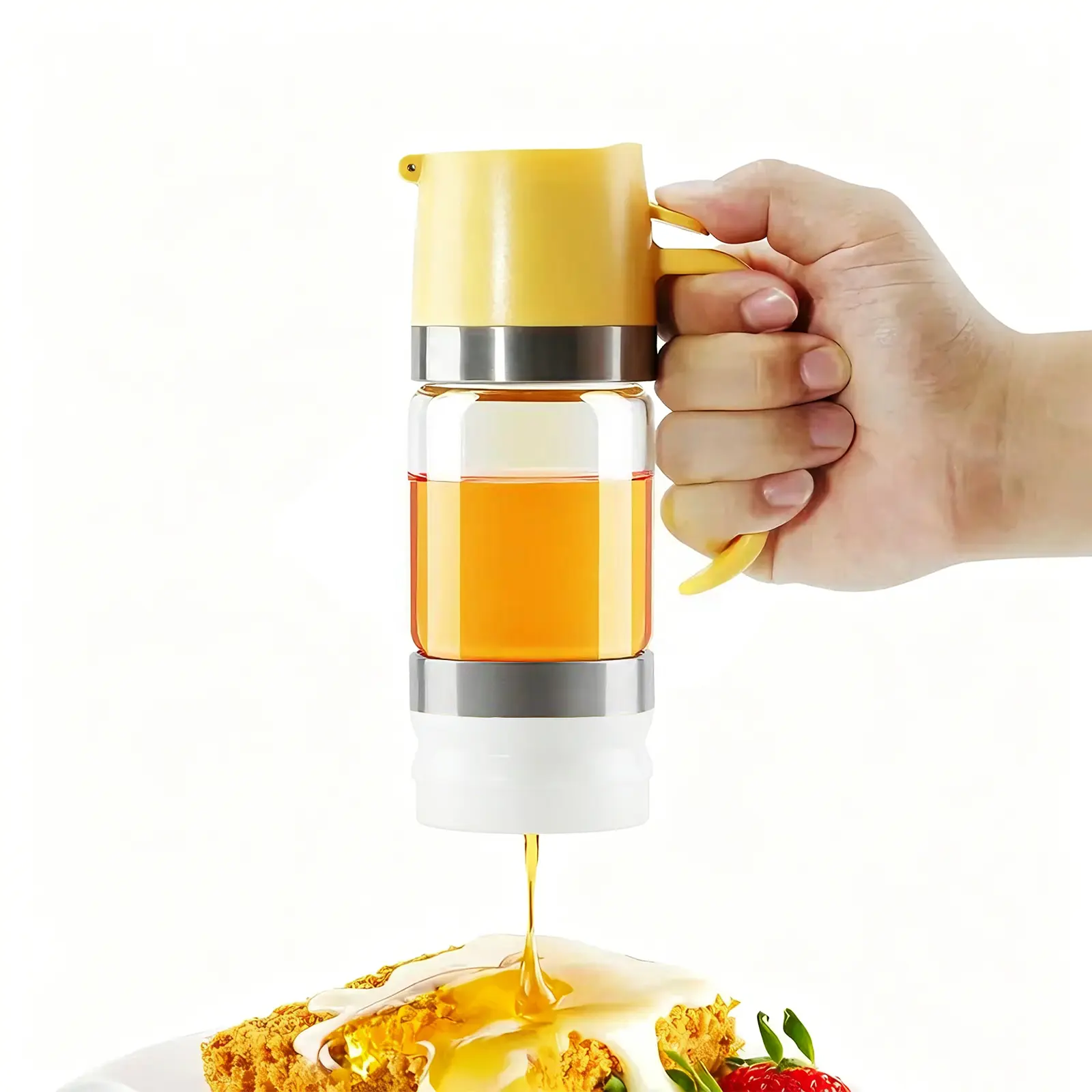 UFORU Glass Honey & Syrup Dispenser, Anti-Leak Reusable Lid Glass Canister Jar with Leak Prevention, Comfortable Handle, Freshness-Preserving Container, Easy to Wash & Refill for Everyday Cooking#SummerWins #DealsForYouDays#midyearsale