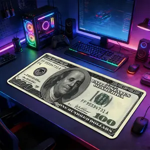 Vintage 100 Dollar Bill Large Gaming Mouse Pad, Mousepad, Non-Slip Rubber Base Stitched Lock Edge Desk Mat, Retro Money Aesthetic Art Design, Durable Computer Accessory for Home Office & Gaming Setup, Perfect Gift for Money Style & Retro Fans