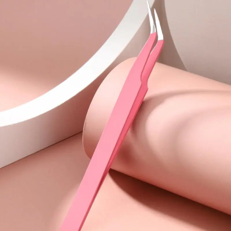 Tweezers，Pink Curved Craft Tweezers，Rose-pink tweezers，Lash Tweezers,  Tweezers for eyebrows, Eyelash tweezers, Lash tweezers foreyelash extensions，Pink waterproof stainless steel elbow tweezers, Eyelash Tools, Beauty Equipment, Cosmetic Tools