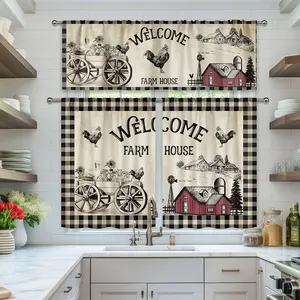 SoftHaven Rustic Western Farmhouse Animal Kitchen Curtain Set - Made in USA, Farm Barn Rooster/Carriage/Windmill Line Art, Premium Polyester, Kitchen Decor Ideas, Versatile Window Decor for Living Room
