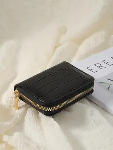 1 Piece Women's Simple Design Plain Crocodile Embossed Pu Leather Zipper Short Wallet, Multi-card Slots Cardholders for Daily Used Durable Fashion Wallet