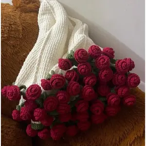 [Unfinished] Hand Knitted Rose Bouquet Blanket DIY Material Yarn Bag Crochet Flower Blanket Lily of the Valley (Yarn Bag + Material Bag + Instructions)