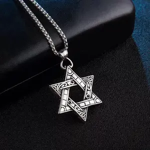 Titanium Steel Hexagram Pendant Necklace - Hypoallergenic, 8-Pointed Star, Minimalist Alt Style, Retro Zircon, Figaro/Anchor/Cuban Link Chain Jewelry, Mens Gift Accessory, Chain for Boyfriend, Daily Wear Streetwear, Alt Style Necklaces