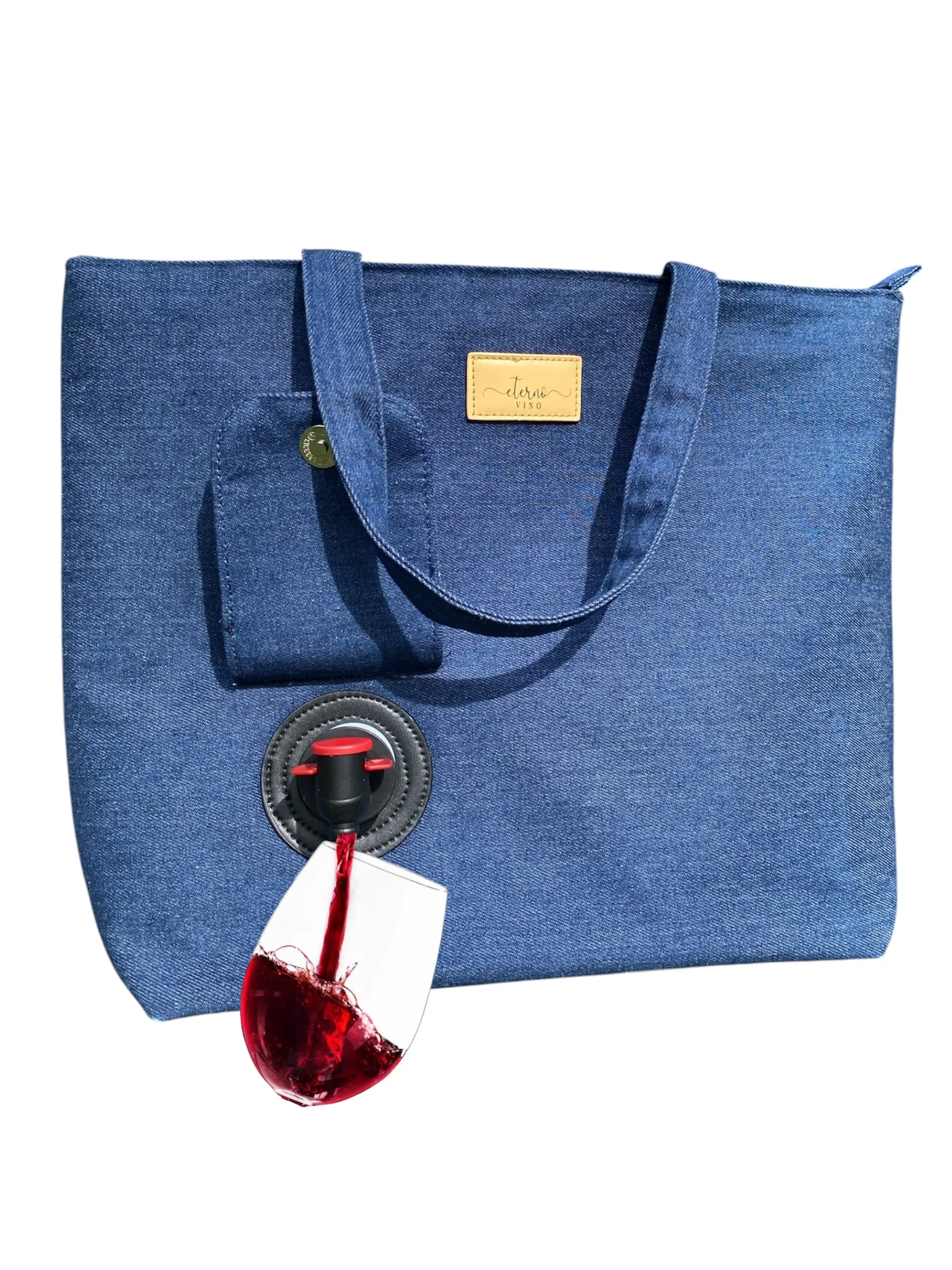Eterno Vino - Water Resistant Dark Jean Wine Purse With Hidden Spout