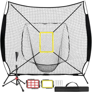 Baseball and Softball Practice Net 7x7ft Portable Hitting Pitching Batting  Net Baseball Backstop Net with Batting Tee and Strike Zone and Bow Frame