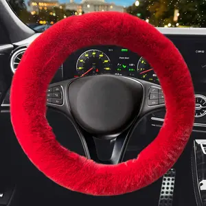 Fluffy Car Steering Wheel Cover,Steering Wheel Cover for Women Soft Plush Steering Wheel Cover Fashion Car Interior Decor Accessories Suitable for 15 Inch (Red)