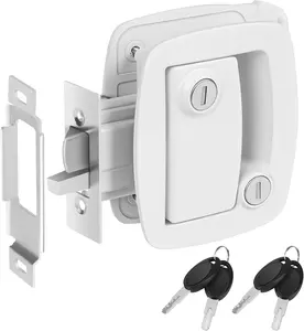 RV Entry Door Lock with Paddle Deadbolt, Camper Door Latch Handle, RV Door Lock Replacement Kit Secure for Camper Horse Travel Trailer Cargo Hauler (Zinc Alloy White)