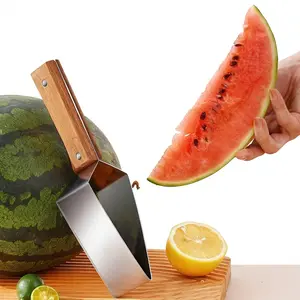 1/2pcs Stainless Steel Watermelon Slicer and Cutter Manual Fruit Cubing Tool with Ergonomic Wood Handle Portable Melon Scooper for Home and Travel Durable Kitchen Gadget for Uniform Slicing Practical Fruit Prep Assistant