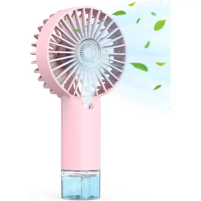water bottle fan Misting Fan, Handheld Rechargeable Cooling Fan, 3-Speed, Suitable for Travel, Beach and Office Use Pink