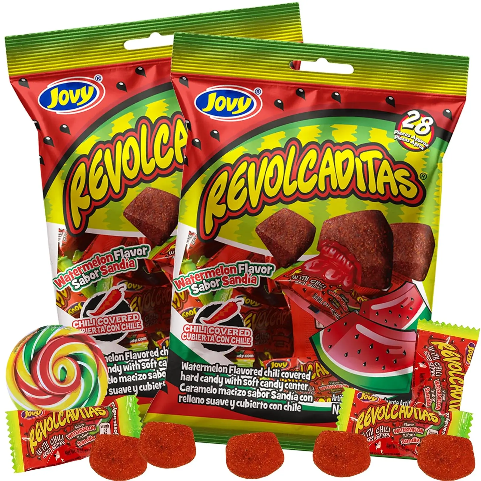 Sweetzo - Sweet and Spicy Hard Candies Covered in Chili Powder, Watermelon Flavored Individually Wrapped Mexican Candies for Sharing, Pinatas or Goody Bag Fillers, 6 ounce Bags, Pack of 2 (Watermelon)