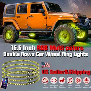 15.5" Double Row Dream RGB LED Wheel Ring Lights Turn&Brake Signal Bluetooth interior led lights Car Lighting Accessories Truck