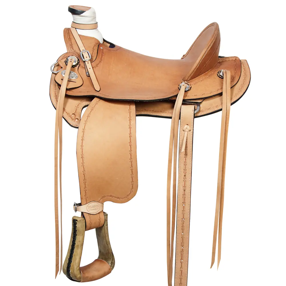HILASON Western Horse Wade Saddle American Leather Ranch Roping Tan Kote | Hand Tooled & For Horses