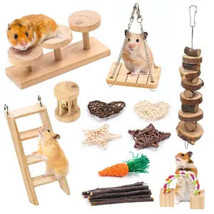 Hamster Toy Set, 12pcs/set Wooden Hamster Toy, Durable Chew, Pet Interactive Toy, Small Animal Toy, Suitable for Hamster, Squirrel, Mouse and Other Small Pets, Interactive Tough Chewer
