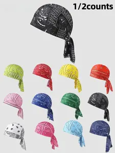 Men's Elastic Pirate Cap, Breathable Mesh Tail Headscarf, Cycling Knit Skull Cap, Comfortable Fashion Design, Ideal Gift Choice, Knit Hats, Adjustable Stylish Hat, Breathable Outdoor Headwear