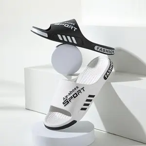 Air-shoes Sport Men's Letters Print Non-slip Slides Comfortable Outdoor Sports Summer Dance Casual Soft Colorblock Slippers for Indoor All-match Commuter Bedroom Lightweight Walking Shoes Parent Black Tsinelas